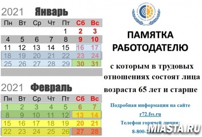 Информация для работодателей С 16 января в Тюменской области  очередные периоды изоляции для сотрудников в возрасте 65 лет и старше