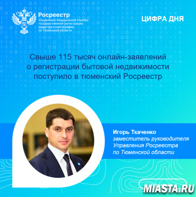 Свыше 115 тысяч онлайн-заявлений о регистрации бытовой недвижимости поступило в тюменский Росреестр